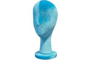 DE-LIANG Female Head Mannequin Dress Form,Fully Pinnable Head Wear Earring Display Head for Hat Wig Jewelry Clothing Fabric Head Model, Sky Blue 33cm