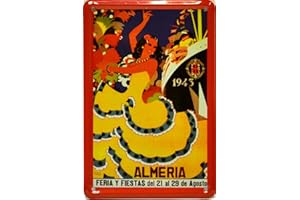 ART ESCUDELLERS Imán Cartel Poster publicitario de Chapa metálica con diseño Retro Vintage de Catalunya/España. Tin Sign. 11 cm x 7,3 cm (Feria DE ALMERIA 1943)