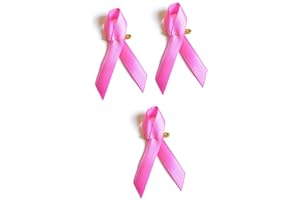 STRASS & PAILLETTES Lot de 3 Pin's Octobre Rose Ruban Rose en Tissu sur Une épingle. Lutte Contre Le Cancer