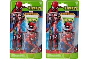 CHEEROO Spiderman Kids - Juego de pasta de dientes y taza para cepillo de dientes, divertido kit dental para niños pequeños con dos cepillos de dientes, pasta de dientes de chicle y vaso de precipitados, uso