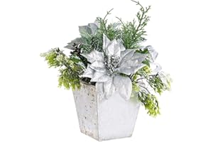 infactory Kunstblumen Weihnachten: Weihnachts-Gesteck mit Blumen, Zweigen, Zapfen und Kunst-Schnee, 22 cm (Weihnachtsgesteck künstlich, Dekoblume, Weihnachtsstern)