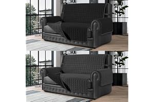 BANZAII TEXTILE INNOVATOR ONLINE Banzaii Cubre Sofá Funda Sofá Acolchada Reversible – Protector para Sofá 1 Plaza, Gris Oscuro y Negro