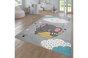 TT Home Tapis Chambre Enfant Bebe Fille Garcon Moderne Arc-en-Ciel Nuage Motif Animal Multicolore, Couleur: Gris, Dimension:80x150 cm