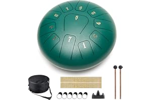 TOPDÉCORÉ Tambour Handpan Steel Tongue Drums à 11 Tons Instrument à Percussion en Acier de 10 Pouces Tambour à Main avec Sac, idéal pour la Méditation,Yoga,Performances,Education (Vert)