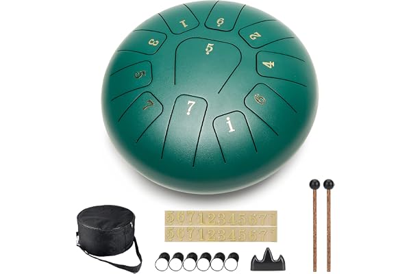 Steel Tongue Drum 11 Notes 10 Pouces-Instrument Percussion Tambour à Langue Style Handpan Enfant Adulte-Tambour Chamanique avec Maillets et Sac pour Méditation,Yoga,Drum Enfant et Éveil Musical