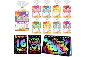 LIKYMO Scratch Art Party Bag Fillers for Kids - Rainbow Scratch Notebooks Arts and Crafts Party Bags Fillers, Birthday Classroom Gifts for Boys Girls Age 4-9 (16-Pack)