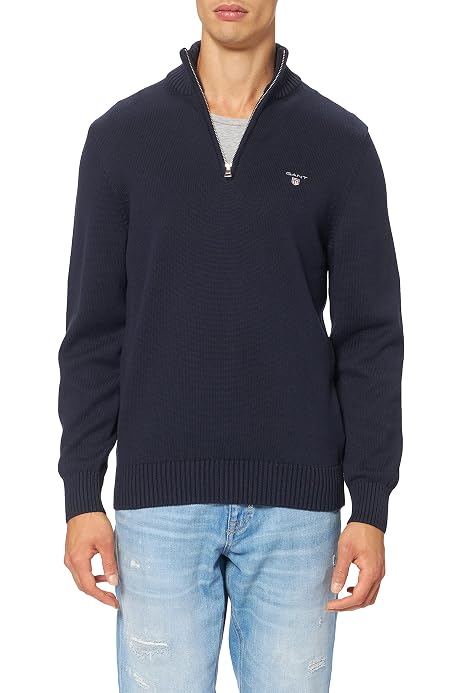 GANT Men Half Zip Jumper Marine 487 Large : Amazon.co.uk: Fashion