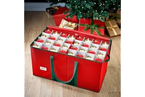Home Treats Christmas Bauble Storage Box | Large 128 Bauble Box | Holiday Decoration Holder (Red)