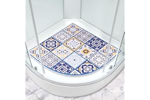 MACUNIN Corner Shower Bath Mat 70 x 70 cm: Large Sector Loofah Bath Mat Non Slip Anti Mould for Inside Shower - Soft Texture with Drain Holes - Quadrant Bathroom Massage Mat for Wet Area Walk-in Shower Tray