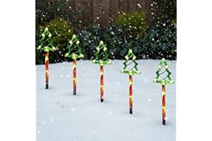 ALAYSTAR Christmas Candy Cane LED Pathway Lights with Timer – Battery Powered Outdoor Xmas Garden Decorations – Red & White Festive Driveway Lights – Weatherproof Christmas Yard Stakes (Set of 5)