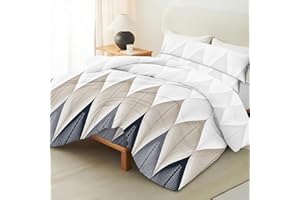 Artecreativa Funda Nórdica Cama 150, 4 Piezas - Funda Nórdica Estampado 220X240cm + Bajera Ajustable 150X200+25cm + Funda Almohada 2UNIDADES 45X105cm, Color Rayas grisáceas y Beige
