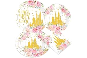 LaVenty Princess Birthday Party Decorations Serves 16 Guests Plates Napkins Tablecloth for Girls Princess Birthday Baby Shower Party Decorations