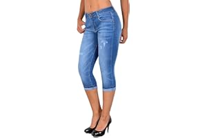 ESRA Capri Jeans Damen Sommer Damen Capri Jeans 3/4 Hose Damen Sommer Damen 3/4 Hose Sommer kurze Jeans 3/4 Damen Caprihose High Waist Jeans Damen hoher Bund bis Übergröße J740