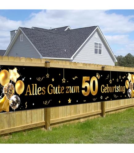 50. Geburtstag Deko – Stoff-Banner 1,5 M In Schwarz & Gold, Für Herren & Damen, Jubiläumsparty