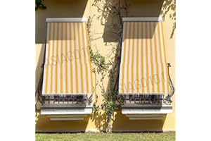 EUROSTILE Toldo sol de rayas para balcón puertas ventana porche o terraza con anillas y ganchos de sombra tejido resistente de exterior medidas 150 x 250 cm color naranja y blanco