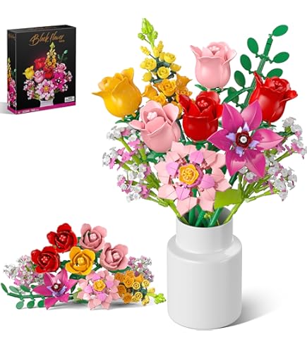 QLT QIAOLETONG Ideas Rosa Orchidee Fiore Giocattoli con morsetto per piante, compatibile con marchio generico STEM, decorazione floreale, regalo per adulti e ragazze a partire da 8 – 16 + 567 pezzi