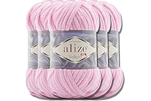 Hobby YARN Alize Velluto 5x 100g Türkische Strickwolle super Bulky Wolle zum Häkeln Uni Farbe Babywolle Flauschgarn Filzwolle Kuschelwolle (Baby Pink | 31)