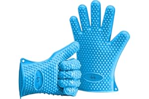Belmalia 2 Gants de Cuisson en Silicone pour Cuisines et barbecues, Set, Paire, maniques, Gants de Four Bleu