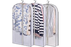LAEEYIN Garment bags Suit cover bags for hanging clothes 100cm, Moth Proof Dress Bag Covers Damp-proof Suit Storage Bag Clothes, Plastic Protector for Jacket, Coat, Sweater, Shirts 3 Packs (White)