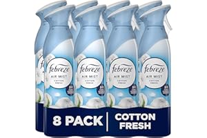 Febreze Air Freshener for Room Spray & Bathroom, Cotton Fresh, 185ML x 8 Packs, Air Fresheners for Home