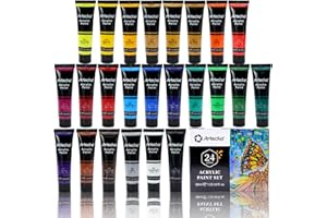 Artecho Zestaw farb akrylowych 24 x 36 ml, zestaw farb akrylowych, wodoodporne i odporne na światło, szybkoschnące, idealne na płótno, papier i tkaniny, prezenty na Boże Narodzenie i inne święta