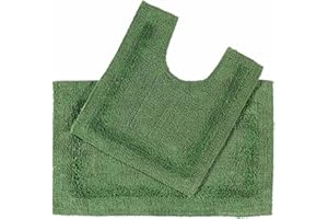 HOMESCAPES Tapis de Bain et Contour WC en Coton, 1600 g/m², Extra Doux, 100% Coton, réversible, antidérapant, Lavable, Super Absorbant, Vert Bouteille, Ensemble Tapis Salle de Bain et WC – Lot de 2