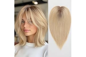 HAIRCUBE Topper do włosów dla kobiet, górne części włosów, 100% prawdziwe ludzkie włosy z grzywką, topper na ludzkie włosy ze szwajcarską koronką, ręcznie wiązane włosy do rzednących/cienkich włosów