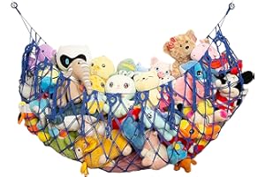 Amdermi Kuscheltiernetz Hängematte für flache Wandaufhängung Handgefertigtes Makramee Spielzeug Display Plüschtierhalter Kuscheltieraufbewahrung (Blau)