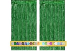 Montegoni 2 Piezas de Cortina metálica con Flecos Verdes de 1x2,5 m, decoración de lámina Brillante para Año Nuevo, cumpleaños, Baby Shower, Fiesta de Boda | Flecos para decoración