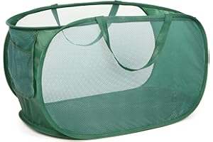 WATEFOER Cestini da bucato, cestino da bucato in rete con tasca laterale, cestino porta abiti pieghevole con maniglie di trasporto rinforzate per lavanderia, bagno, cameretta, dormitorio o viaggio