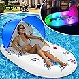 Sinbyuer Inflatable Pool Float Lounger with Canopy, Solar Powered Adult Pool Float with Color Changing Lights, Extra Large Pool Float Chair with UPF50+ Sun Canopy, 2 Cup Holders, 420 lbs Capacity