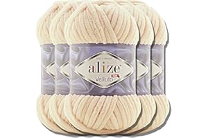 HOBBY YARN Alize Velluto - Lot de 5 pelotes de laine turque de 100 g chacune - Super Bulky - Pelote XXL pour Amigurumi - Douce - Laine bébé - Pour crochet et tricot (Miel - 310)