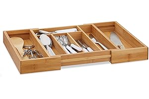 Excellent Houseware, Bandeja Cubiertos Bambu 28 cm x 35 cm x 5 cm, Extensible Hasta 45 cm x 33,5 cm x 5 cm