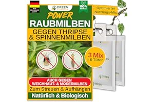 GREEN GUARDIA Power Raubmilben Mix gegen Thripse & Spinnmilben– 3 Mix mit 6 Tüten - Biologisches Mittel zur effektiven Thripse Bekämpfung–Umweltfreundlich, chemiefreie Mittel,einfache Anwendung