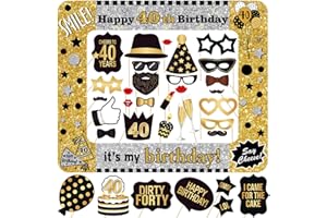 YIIIGOOOD Fotobox Accessoires 40. Geburtstag Aufblasbarer Fotorahmen in Schwarz Gold Silber 34 Stk. Photo Booth Requisiten für Männer und Frauen Party Zubehör Foto Accessoires 40 Jahre Jubiläum Photo Props