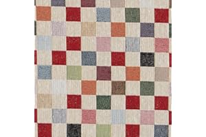 Kt KILOtela - Tessuto Arredo Tappezzeria, Jacquard Gobelin, Rivestire Poltrone, Divani, Testiera Letto, Cuscini, 100 cm Lunghezza x 280 cm Larghezza, A Scacchi, Grande, Multicolore, Beige - 1 Metro
