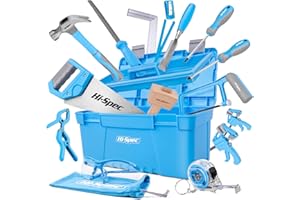 Hi-Spec 25 Pièce Boîte à Outils pour Enfant, Menuiserie Débutant, Outils de Sculpture sur Bois, 3/4inch Ciseau en Bois, Scie à Main, Outils pour le Travail du Bois pour Jeunes Charpentiers