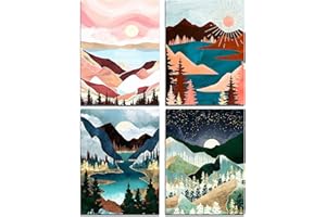 Muzagroo Art Diamond Painting Kits for Adults, DIY 5D Diamond Art Kits for Beginners, Abstract Landscape Art and Crafts for Living Room, 4 Pieces Nursery Wall Art