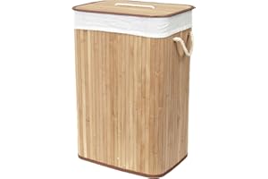 Compactor - Panier en Bambou avec sac à Linge Sale détachable en tissu, bac Rangement Déco, ambiance Spa, panière idéale pour décoration et organisation de la salle de bain, chambre, buanderie
