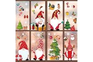 Fancy Daily 400 Pcs Christmas Window Stickers, 10 Sheets Reusable PVC Red & Green Cartoon Animal Themed Window Decorations for Windows, Glass, Car, Office