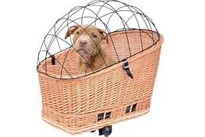 YULKA Hundefahrradkorb Gepäckträger, Handgeflochten Weide mit Gitterhaube – Sicherer Hundetransport Fahrrad (Honigbraun, XL)