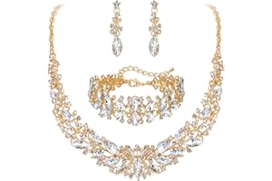 Clearine Set di gioielli da sposa per matrimonio, collana e bracciale da donna, cristallo marchese, collana in argento trasparente