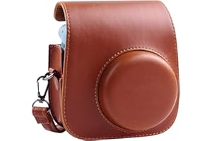 SAIKA Schutzhülle und tragbare Tasche Kompatibel mit Fujifilm für Instax Mini 12/11 Sofortbildkamera mit Zubehörtasche und verstellbarem Gurt. (Braun)