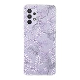 PrintiFy Samsung Galaxy A32 ile Uyumlu Kapak Floral Lila Tasarımlı 1mm Fit Şeffaf Silikon Kılıf