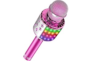EEM FASHION Microfono Karaoke Bluetooth senza fili con luci a LED multicolore, Microfono portatile per macchina da karaoke portatile 4 in 1 per bambini adulti, per Android/iPhone/PC (Pink)