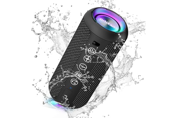 Ortizan Enceinte Portable Bluetooth 5.3 sans Fil avec Bass Puissantes, Étanche IPX7, Subwoofer à 360 Degrés, Autonomie 30 hrs, Double Appairage Stéréo, Lumière LED