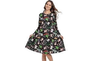 Love My Fashions® Christmas Dresses for Women Xmas Party Costume Adult Reindeer Snowman Santa Snowflake Swing Skater Printed Novelty Tops
