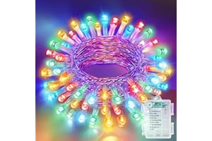 Realky Guirlande Lumineuse de Noël à Piles, 5M 50LED Lumières de Noël Intérieur et Extérieure, 8 Modes et Fonction Mémoire Guirlande Lumineuse Sapin pour Balcon, Jardin, Chambre, Fête - Multicolore