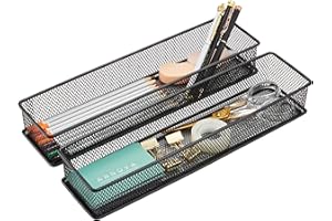 Annova Mesh Drawer Cabinet and Shelf Organizer Bins Storage Basket School Office Supply Holder Tray- Set of 2 (Black, 30x7.5x5 cm)