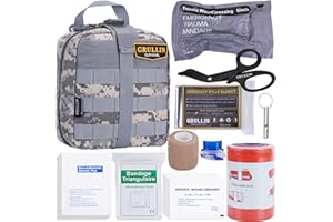 GRULLIN Survival First Aid Kit, 39 Pieces Tactical Molle EMT IFAK Pouch Emergency First Aid Survival Kits Trauma Bag Outdoor Gear for Camping Hiking Hunting Travel Car Adventures(ACU)
